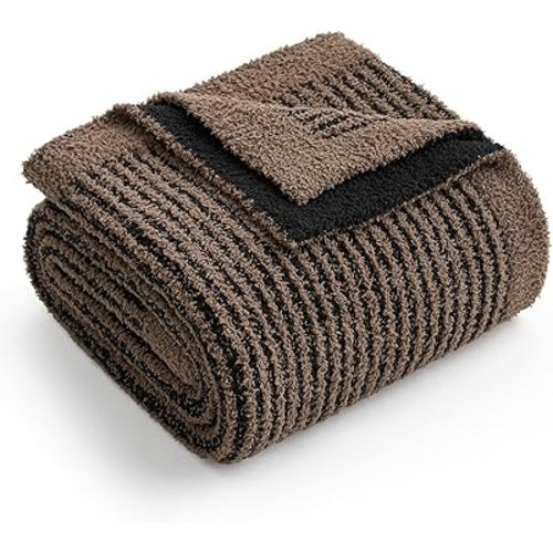 Snuggle Sac Chocolate Brown Throw Blanket for Couch, Fuzzy Microfiber Throws, Knit Soft Blankets for Couch, Sofa, Travel, Black Brown, 50x60 inches