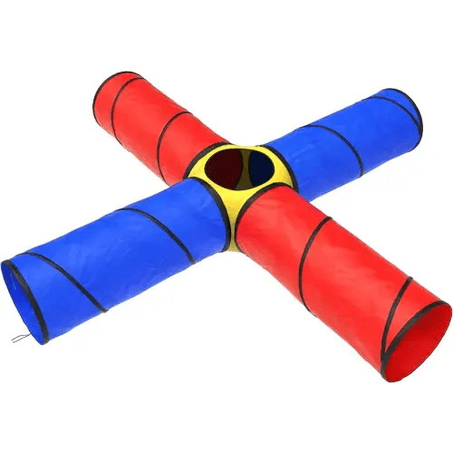 Kids Tunnel - Portable 4-Way Play Tunnels with Carry Bag - Indoor or Outdoor Play Equipment for Toddlers or Dogs - Crawling Toys by Hey Play