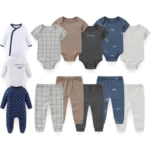 13Pcs Newborn Layette Set Baby Boy Girl Rompers Bodysuits Pants | 100%Cotton,Soft,Gender Neutral Infant Clothes,Snap Closure,Machine Washable,Varied Styles,Daily Outfits,Mix and Match