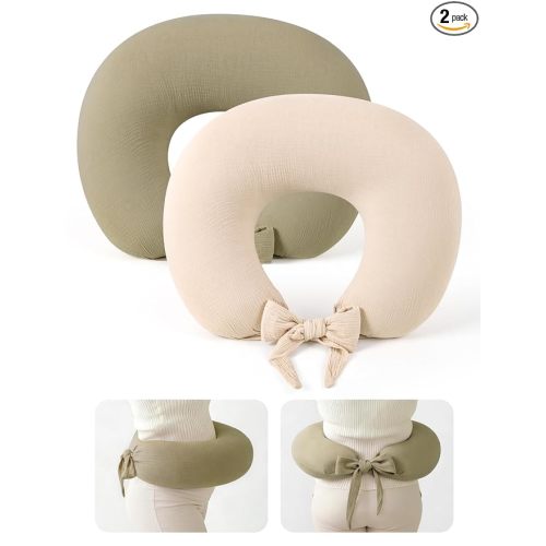 lulumoon Muslin Nursing Pillow Covers - 2-Pack Cotton Slipcovers for Breastfeeding Pillow - Extended Adjustable Strap for Secure Fit & Stable Support - Hidden Zipper Safety for Bottle-Feeding