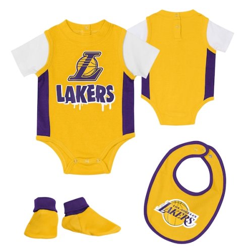 Los Angeles Lakers 3 Point Player Creeper , Bib & Bootie Set - Infant