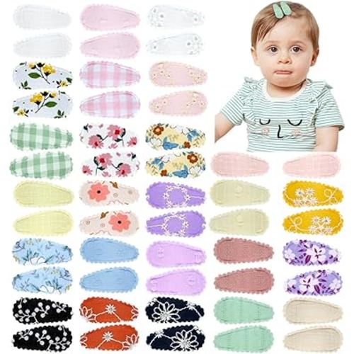 50PCS Baby Snap Hair Clips Hair Barrettes for Girls 1.5 Inch Non-Slip Wrapped Hairpins Small Clips for Baby Toddler Hair Accessories
