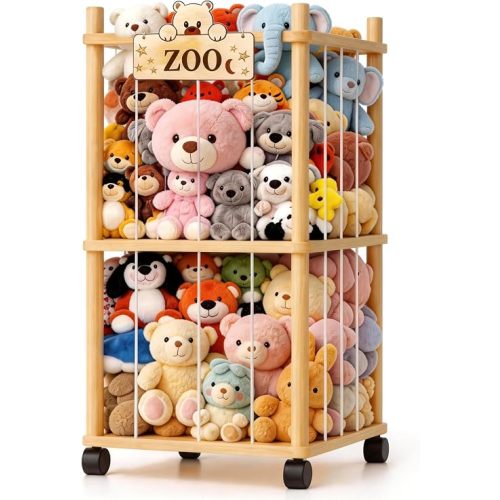 Organizador de almacenamiento de zoológico de animales de peluche, soporte grande para juguetes de peluche, almacenamiento de animales de peluche de madera para niños, organizador vertical para sala de juegos y dormitorio