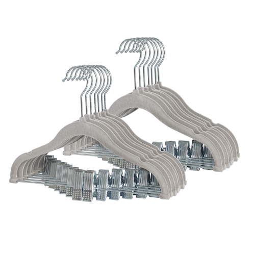 B Non-Slip Clothes Hangers for Baby and Kids 10-Pack Velvet Hangers with Movable Clips, Heavy-Duty and Space-Saving for Pants,Skirts, Coat, Gray