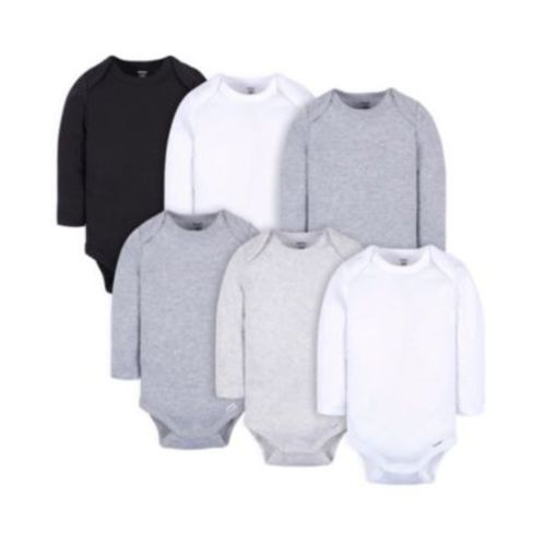 Baby Girls Long Sleeve Onesies Bodysuits, 6-Pack, White/Black Variety