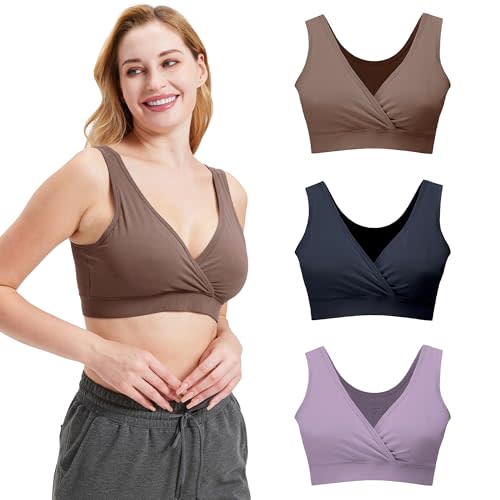netdraw Women's Bamboo Viscose Nursing Sleep Bra, Ultra Soft Crossover Wire-Free Lounge Maternity Bralette