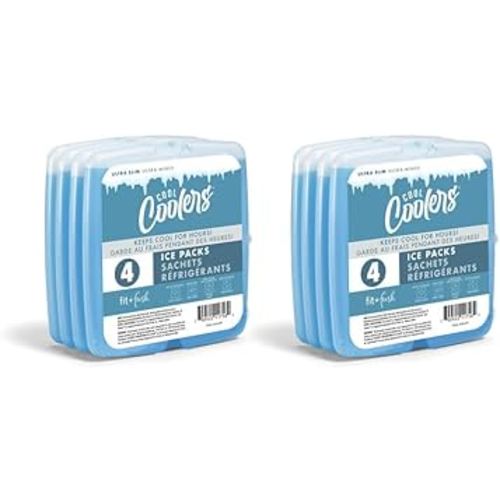 Cool Coolers by Fit + Fresh, Reusable & Long-Lasting Slim Ice Packs, Cold Packs for Lunch Boxes, Ice Packs for Lunch Bags, Blue 8 Pack