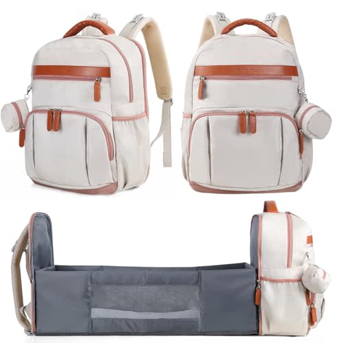 Baby Diaper Bag with Changing Station,Baby Registry Search | Waterproof Diaper Bag Backpack for Moms Dads, Portable Changing Pad, Large Capacity Diaper Bags for Baby Shower Gifts,Beige