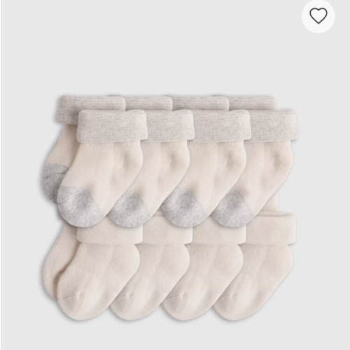 Organic Cotton Fold Over Socks 8-Pack - Baby in White/Grey