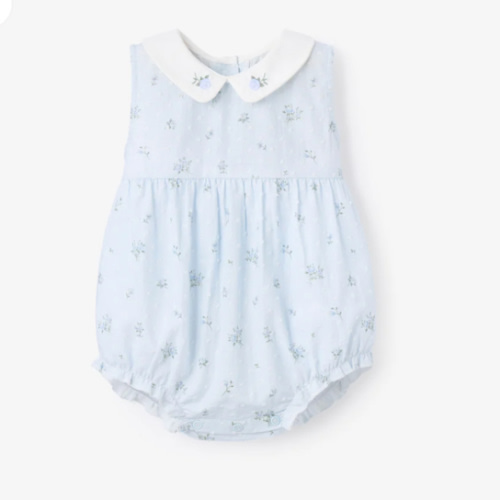 Blue English Rose Embroidered Collar Bubble – Elegant Baby
