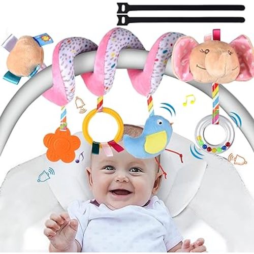 XIXILAND Car Seat Toys Baby Toys 0-6 Months Stroller Toys, Infant Toys 0-3 Months Crib Toys Newborn Toys 0 3 Months Brain Development Carseat Toys Baby Hanging Toys with Mirror Rattles Teether
