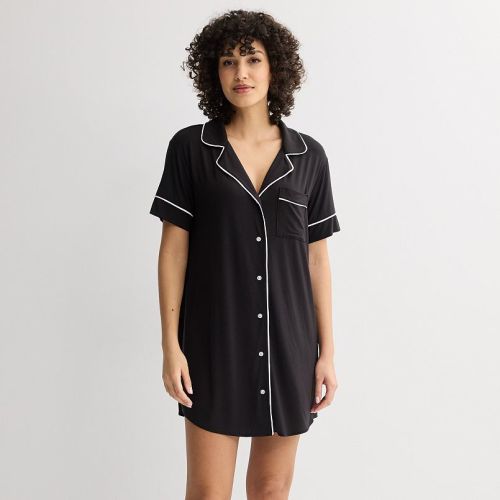 Women's Sonoma Short Sleeve Modal Notch Sleepshirt | Black - Size M
