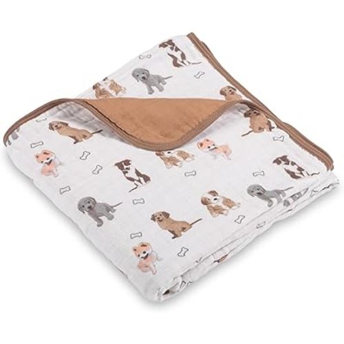 LollyBanks Baby Quilt Blanket, 100% Cotton Muslin Blankets for Boys and Girls, Large 47 x 47 Inches, 6 Layers Soft and Breathable Baby Quilt, Durable Crib Blanket, Newborn Essentials (Puppies Print)