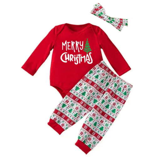 WIBACKER 3-24M Christmas Newborn Infant Baby Girls Outfits Cotton Romper Bodysuit Pants Headband Set Toddler Fall Winter Clothes