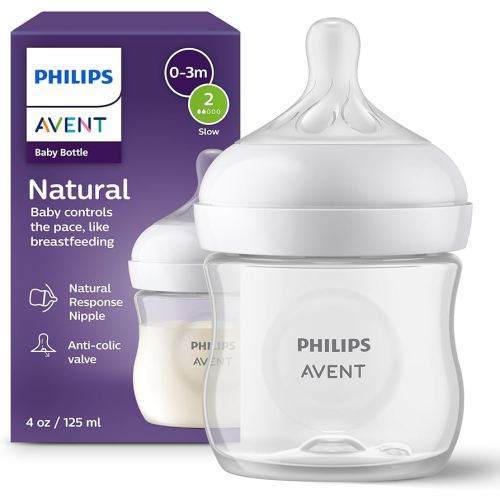 Philips Avent Natural Baby Bottle with Natural Response Nipple (Slow Flow, Flow 2), SCY900/91