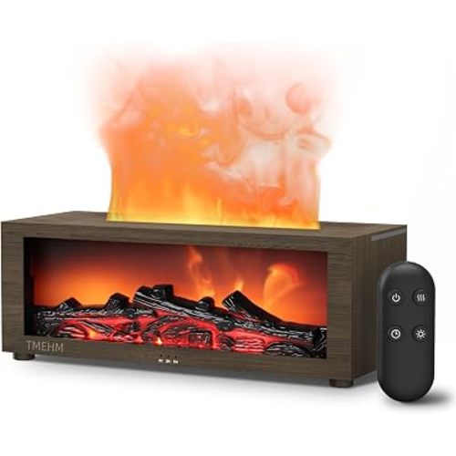 TMEHM Fireplace Flame Air Diffuser Humidifier,7 Colors Aromatherapy Essential Oil Diffuser,Ultrasonic with Timer for Home,Bedroom,Office,Yoga (Dark Wood Grain)