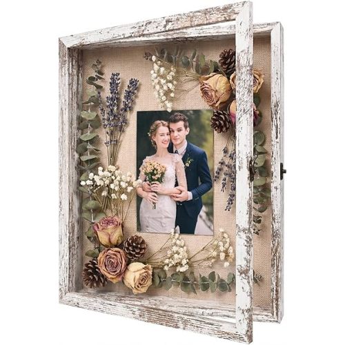 Shadow Box Frame Display Case 13x16 Shadow Box with Linen Back, Real Glass Window Door with Hinge, Picture Frame for Memorabilia Medals Wedding Bouquet Collections, Memory Box for Keepsakes