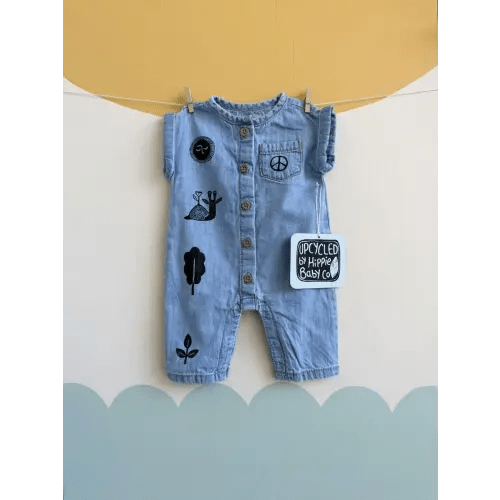 Earthbound Denim Romper - Upcycled, Newborn — Hippie Baby Co