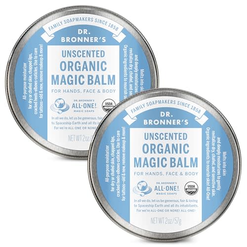 Dr. Bronner's - Organic Magic Balm - Baby Unscented, Made with Organic Beeswax & Hemp Oil, Moisturizes & Soothes Hands, Face & Body (2 oz, 2-Pack)