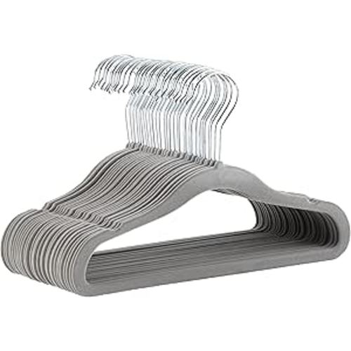 Amazon Basics Kids Velvet, Non-Slip Clothes Hangers (baby/toddler), 11.6 inches (for baby clothes), Pack of 30, Gray