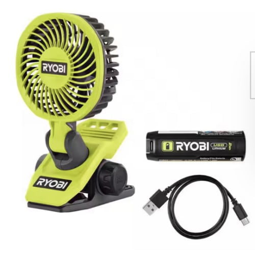 USB Lithium Clamp Fan Kit with 2.0 Ah USB Lithium Battery and Charging Cable