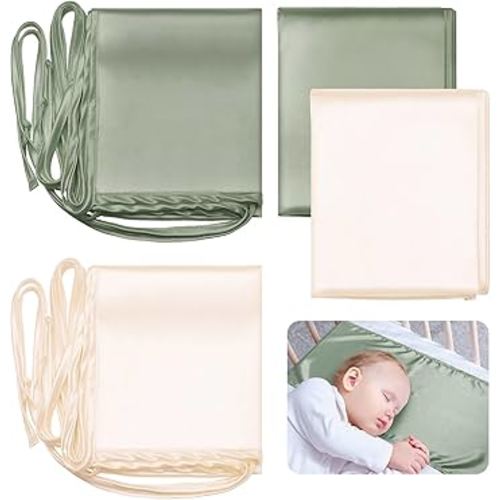 Hosuly 2 Pcs Satin Bassinet Sheet Baby Hair Soft Silk Feeling Sheet Baby Bassinet for Rectangle Cradle Pad Mattress Boys Girls Newborn Infant(Green and White)