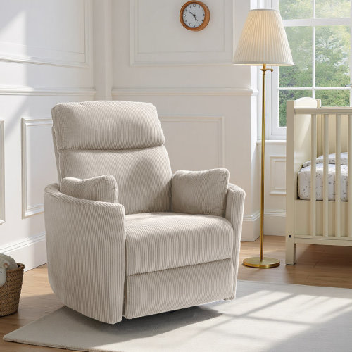 Everly Quinn Power Recliner Chair Swivel Rocker Glider Recliner, Nursery Glider Recliner, Corduroy Nursery Recliner Chair For Living Room With Adjustable Pillows-Beige | Wayfair