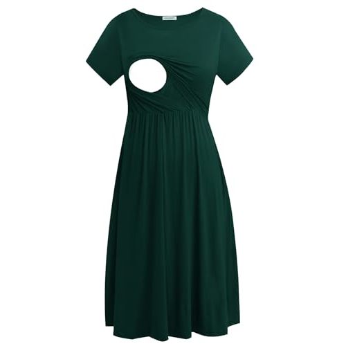 Smallshow Women's Short Sleeve Patchwork Nursing Dresses for Breastfeeding