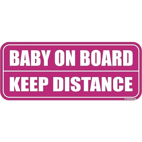 GEEKBEAR Baby on Board Car Magnet - Colorful, Reflective, Weather-Resistant - Rectangular 8.7 x 3.5 in (Pink/Pink)