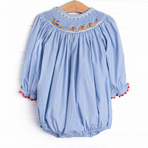 St. Nick's Sleigh Smocked Bubble, Blue – Stitchy Fish