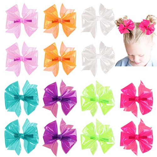 Waterproof Jelly Hair Bows, Multi-colored PVC Summer Swim Pool Bow Clips Transparent Hair Accessories for Girls Toddler Infants Kids Teens Children (4inch, 4" jelly bows)