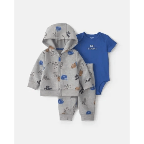 Baby Boy 3-Piece 'Go Team!' Football Fleece Layering Set - Grey/Blue | Carter's