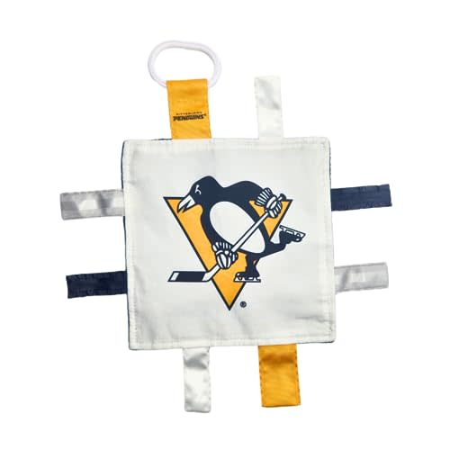 The Learning Lovey Pittsburgh Penguins Baby Tag Toy, NHL Hockey Sensory Crinkle Toys, Soft & Safe, Ideal Stroller, BPA-Free with Clip, 8" x 8"