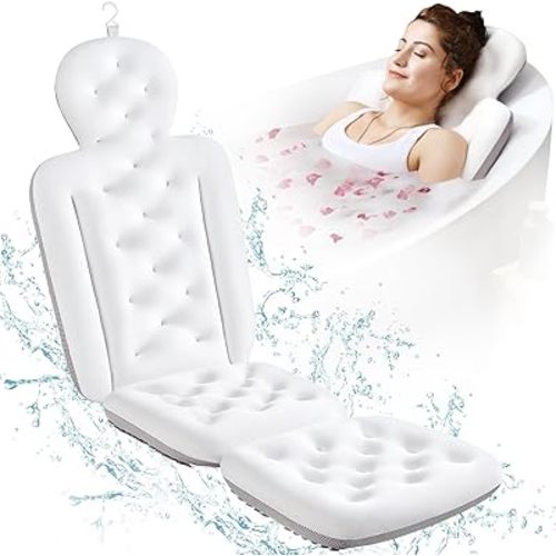 Full Body Bath Pillow for Bathtub, Thick Bathtub Cushion with Laundry Bag, Luxury Tub Pillow for Bath for Headrest Neck and Back Support White 56" x 16"