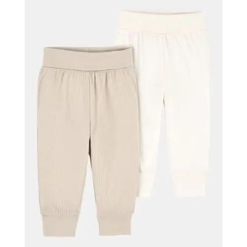 Baby Girl 2-Pack PurelySoft Pull-On Pants - Khaki/Ivory | Carter's
