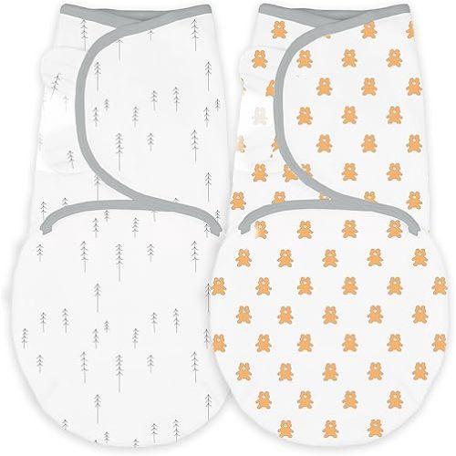Amazing Baby Swaddle Blanket with Adjustable Wrap, Set of 2, Tiny Bear and Trees, Butterum and Sterling, Small