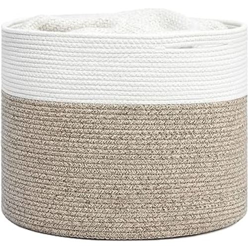 Goodpick Woven Rope Basket 15.8 x 13.8 inches, Toy Storage for Organizing, Blanket Basket Living Room, Toy Bin for Playroom, Light Brown