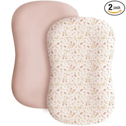 Konssy 2 Pack Baby Lounger Cover, Stretchy Infant Slipcover, Covers Only | Soft, Breathable & Stretchy Fabric, Secure Envelope Closure, Easy to Replace, Fits Snuggle Me Lounger (Pink Spring,Pink)