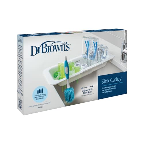 Dr. Brown's Sink Caddy for Baby Bottles and Parts with Two Brush Holders, Over the Sink Kitchen Storage, Drying Rack, and Organizer, BPA-Free
