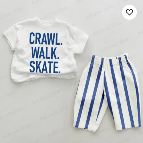CRAWL. WALK. SKATE. Baby Blue Vertical Striped 2-piece Set