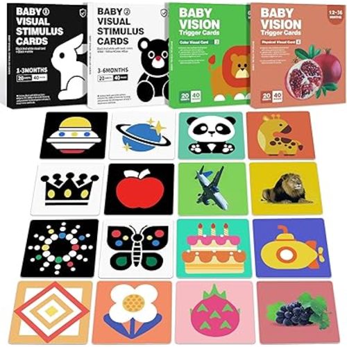 High Contrast Baby Flashcards, 80 Pcs 160 Page Flash Cards for Babies Ages 1-3-6-12-36 Months, Newborn Black White Colorful Visual Stimulation Learning Activity Card, Infant Sensory Develop Toys Gifts
