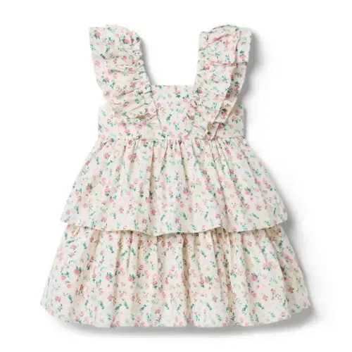 Girl Nutmeg Cream Ditsy Floral Ditsy Floral Tiered Dress by Janie and Jack