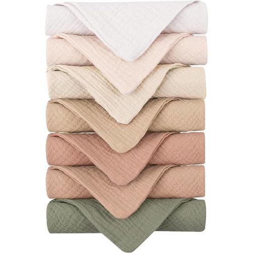 Konssy Baby Muslin Washcloths 7-Pack, 100% Cotton Baby Bath Washcloths, Soft & Absorbent Wash Cloths and Burp Cloths for Newborn Kids Girls & Boys, 11x11 inches