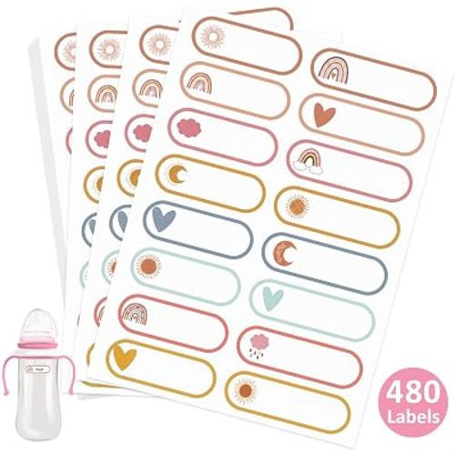 Tinabless 480 Pcs Daycare Name Stickers, Self-Laminating, Boho
