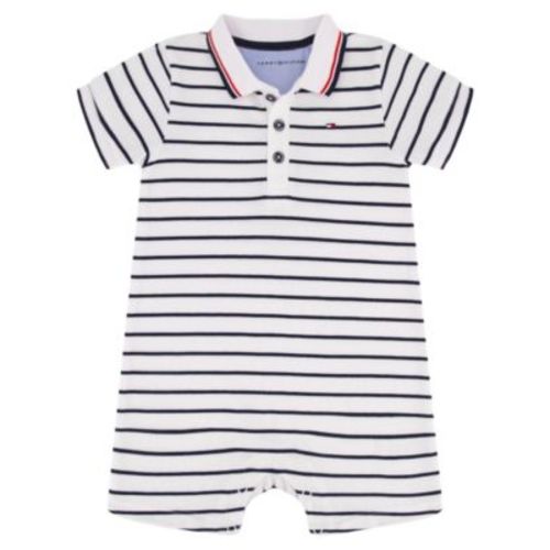 Baby Boys' Striped Pique Knit Collared Polo Shorts Romper