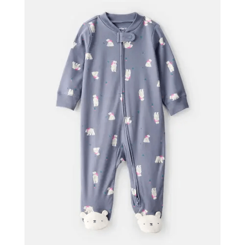 Baby Girl Polar Bear Print 100% Cotton Snug Fit Sleep & Play Pajamas - Grey | Carter's