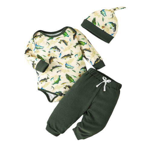 Baby Boy Clothes Boys Outfits Romper Hat Pants 3Pc Set Green 3 Months-6 Months