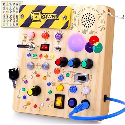 Busy Board,Montessori Toys for 1-3 Year Old Boys & Girls,Travel Educational Learning Activities for Toddlers,Sensory Toy for Kids with Autism (Busy Board v5)