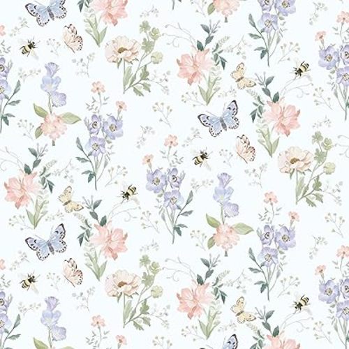 Timeet Peel and Stick Wallpaper Floral Wallpaper Flower Contact Paper Vintage Wall Paper Removable Self Adhesive for Bedroom Bathroom Shelf Cabinet Purple Butterfly Wall Decor 17"x78.7"