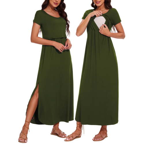 Women's Split Maternity Long Dresses Nursing Dresses for Breastfeeding